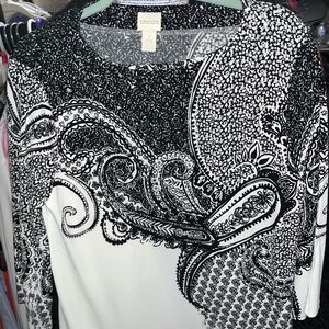 Chico's Black and White Paisley Long Sleeve Tee